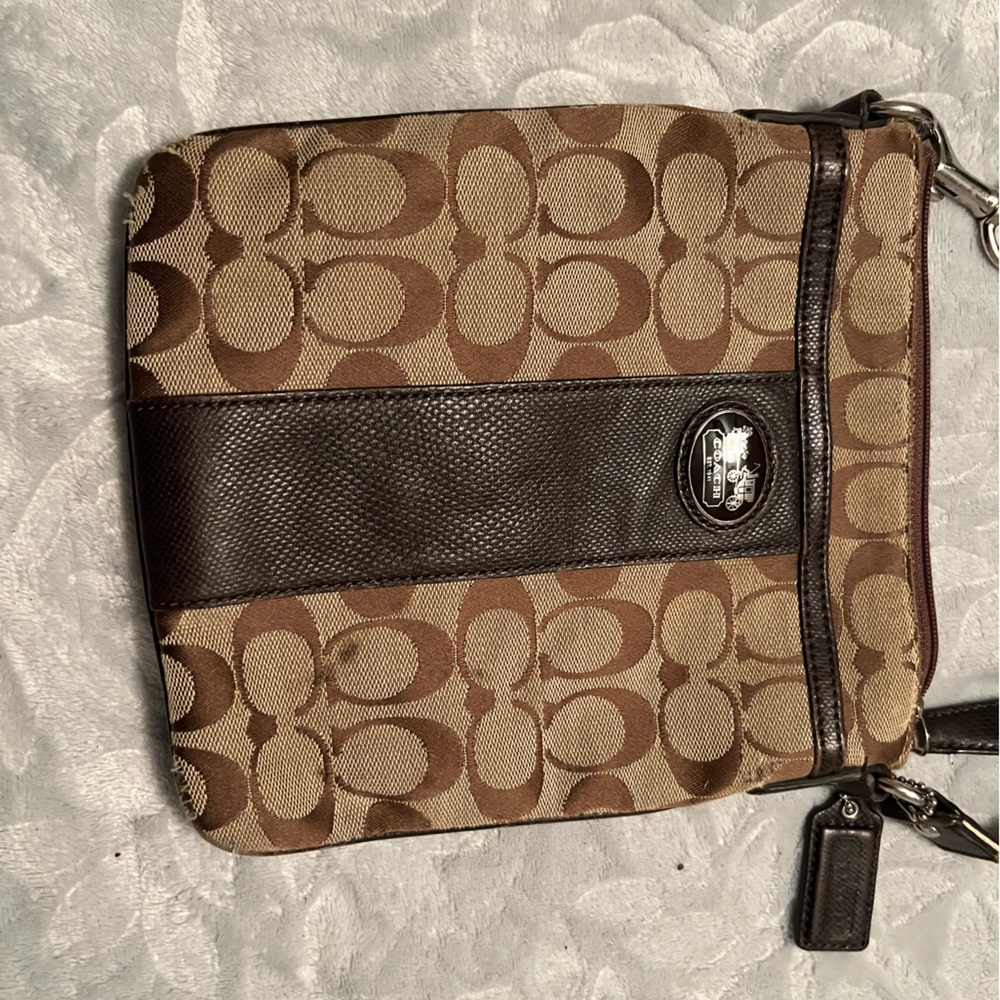 Coach Signature Brown and Tan Messenger Bag
